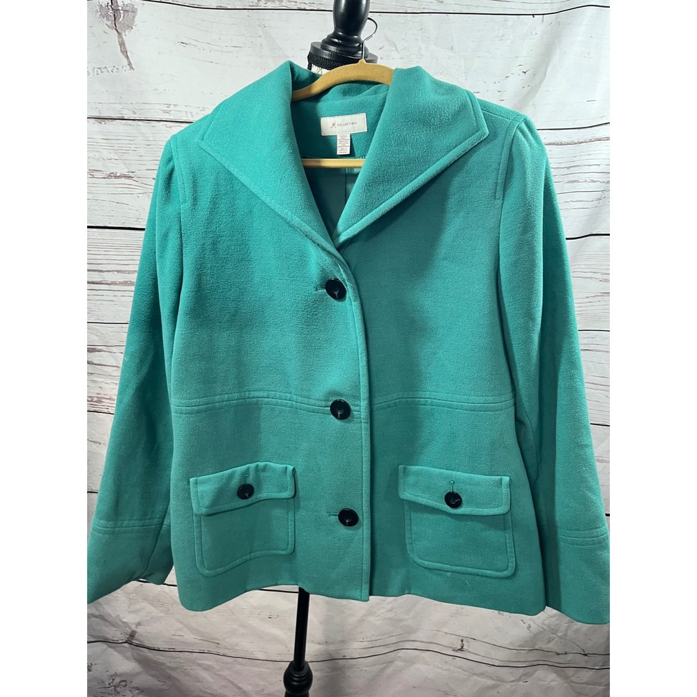 JM Collection Women's Teal Green Button Front Jacket Blazer Size Large